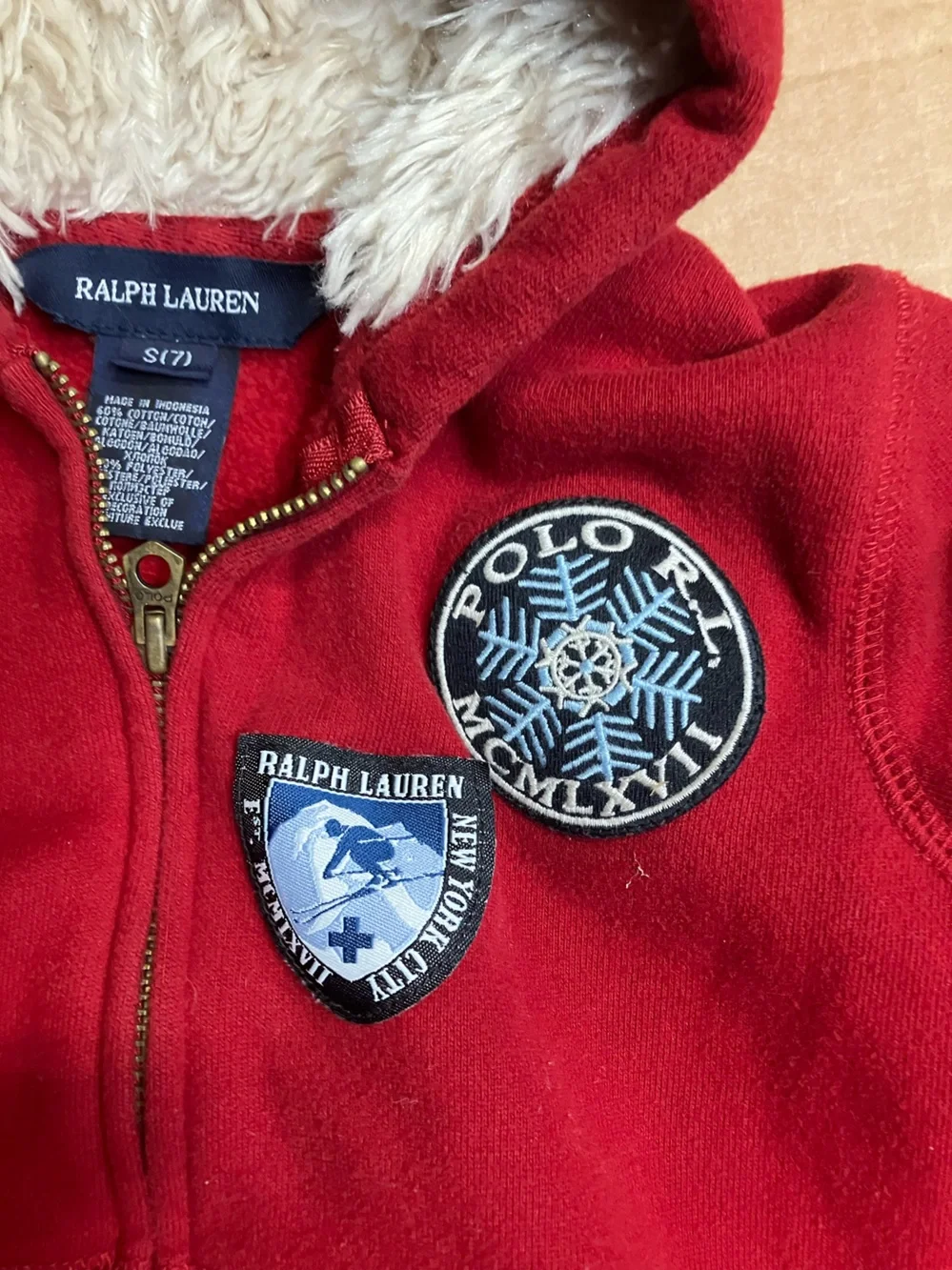 Ralph Lauren Red Hooded Zip-Up Sweatshirt with Sherpa Lining